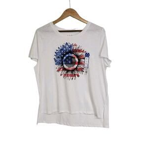 Americana Patriotic Flag Red White & Blue Sunflower Print T-Shirt Size XL NWT